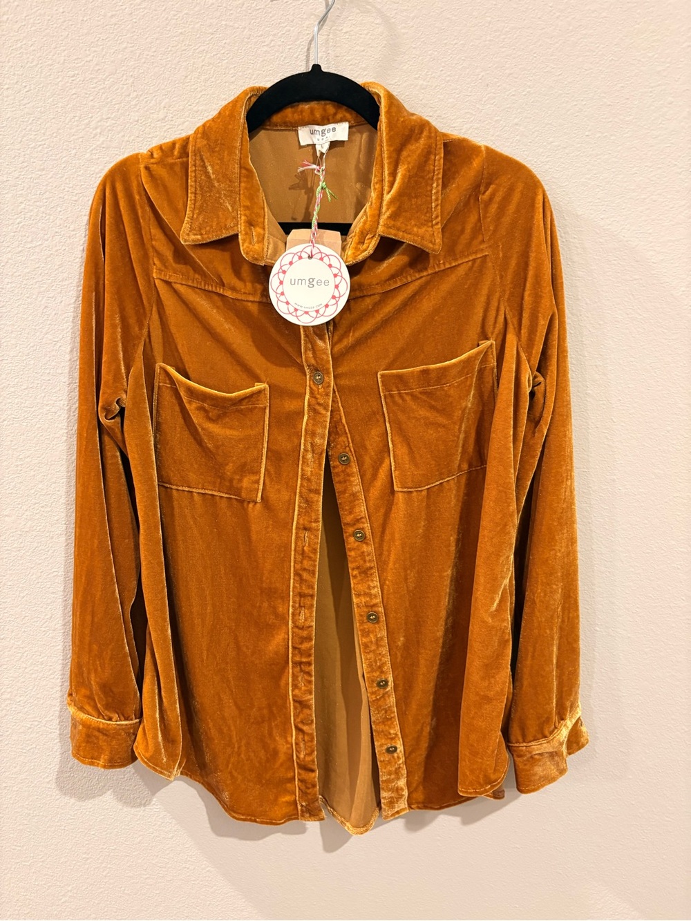 Umgee Velvet Button-Up Shirt Jacket in Mustard Gold